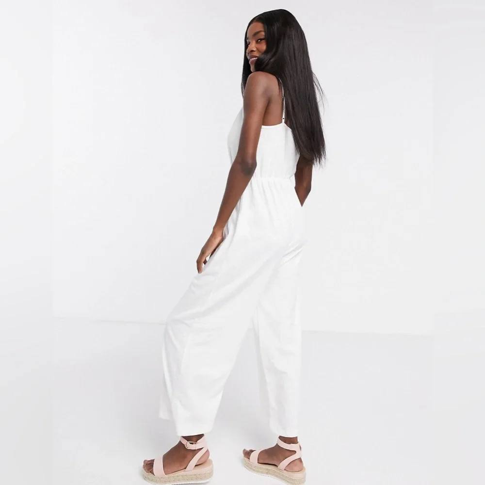 ASOS DESIGN Cami Button Front Jumpsuit White